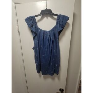 Blue Floral ruffled tank‎ Top, Ruffle Sleeve Blouse, Summer Casual Shirt